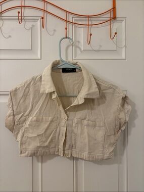 Cider Short-Sleeve Cropped Shirt Jacket in Cream
